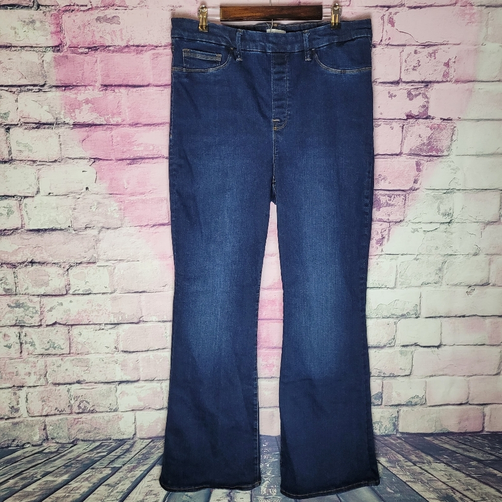 GOOD AMERICAN GOOD LEGS FLARE PULL ON INDIGO WASH JEANS 5 2XL